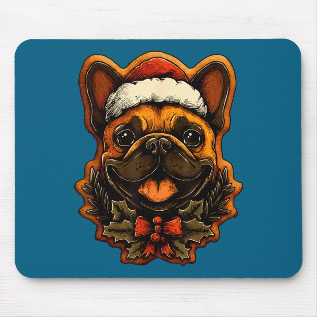Christmas French Bulldog With Santa Hat Gingerbrea Mouse Mat (Front)