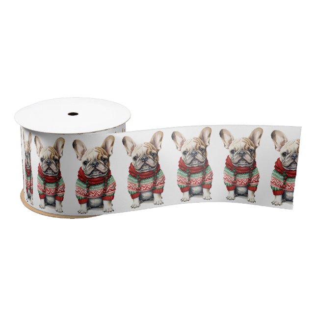Christmas French Bulldog With Sweater Satin Ribbon (Spool)