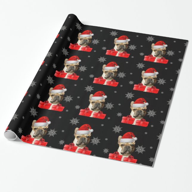 Christmas French Bulldog wrapping paper (Unrolled)