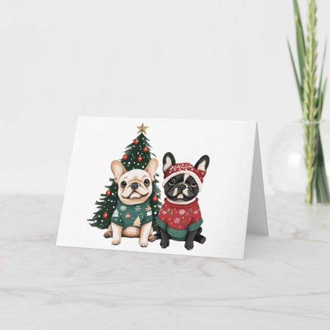 Christmas French Bulldogs Holiday Card (Front)