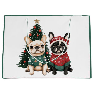 Christmas French Bulldogs Large Gift Bag