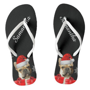 Christmas French Bulldogs personalised flip flops