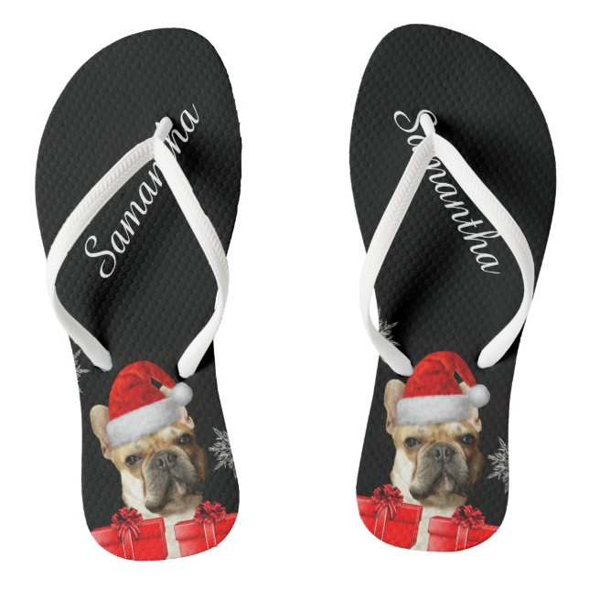 Christmas French Bulldogs personalised flip flops (Footbed)