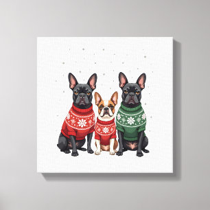 Christmas French Bulldogs Xmas Frenchie Dog 2 Canvas Print
