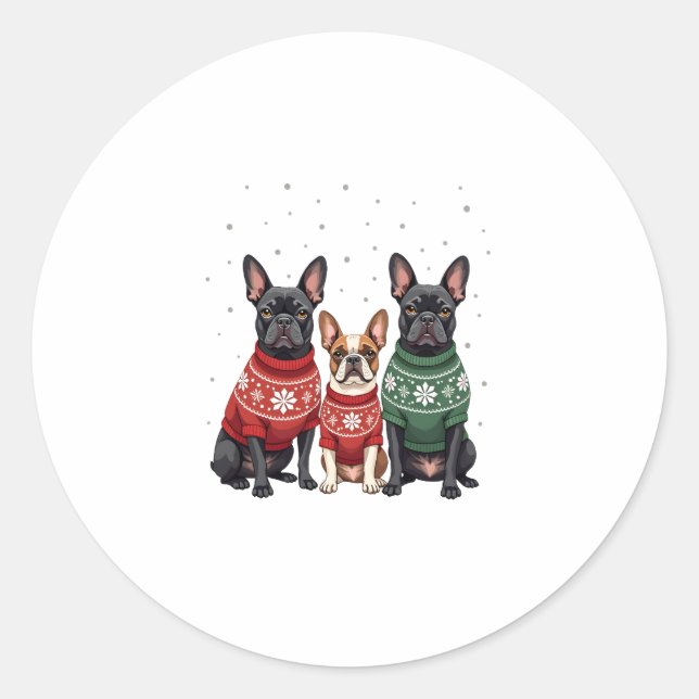 Christmas French Bulldogs Xmas Frenchie Dog 2 Classic Round Sticker (Front)