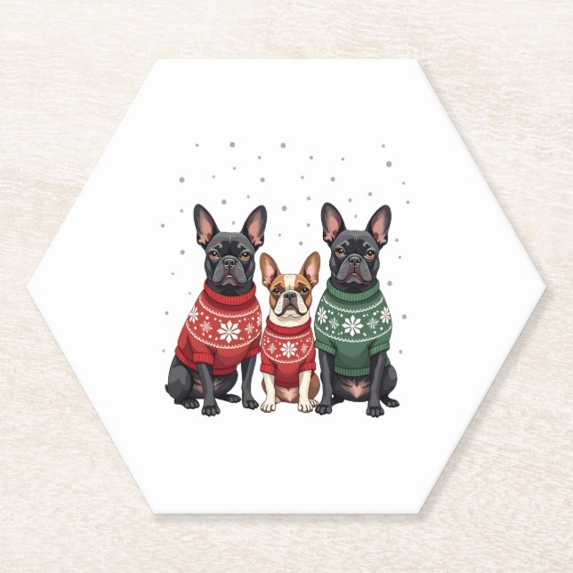Christmas French Bulldogs Xmas Frenchie Dog 2 Paper Coaster (Front)