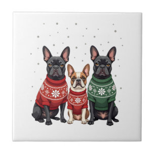 Christmas French Bulldogs Xmas Frenchie Dog 2 Tile