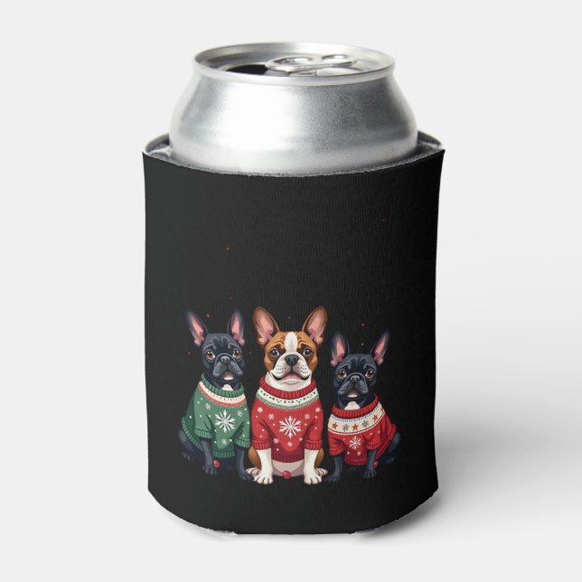 Christmas French Bulldogs Xmas Frenchie Dog 4 Can Cooler (Can Front)