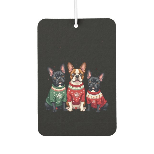 Christmas French Bulldogs Xmas Frenchie Dog 4 Car Air Freshener (Front)