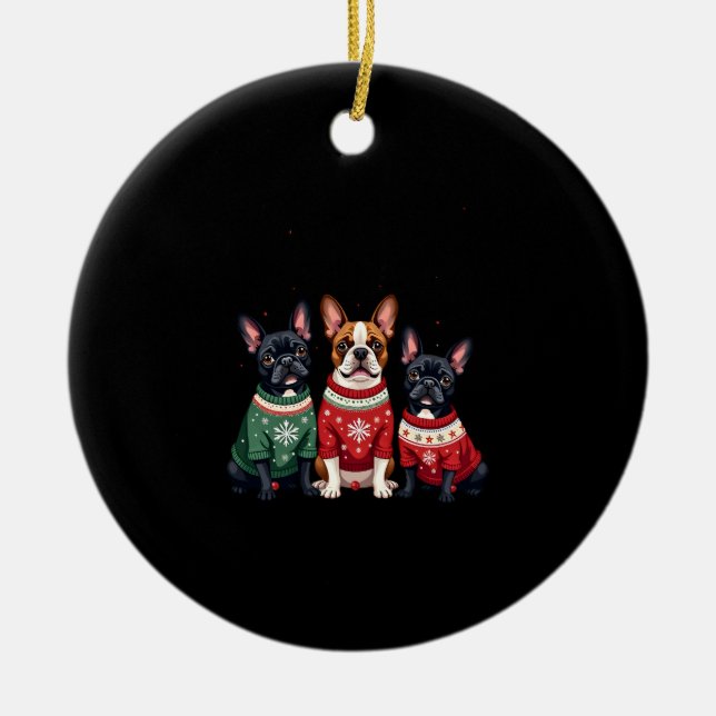 Christmas French Bulldogs Xmas Frenchie Dog 4 Ceramic Tree Decoration (Front)