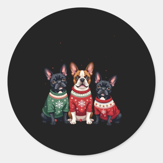 Christmas French Bulldogs Xmas Frenchie Dog 4 Classic Round Sticker (Front)