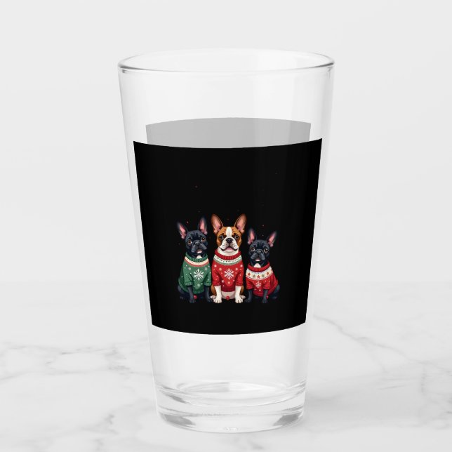 Christmas French Bulldogs Xmas Frenchie Dog 4 Glass (Front)