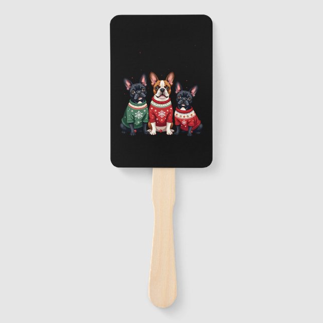Christmas French Bulldogs Xmas Frenchie Dog 4 Hand Fan (Front)