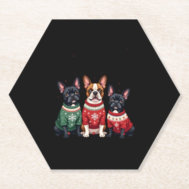 Christmas French Bulldogs Xmas Frenchie Dog 4 Paper Coaster (Front)