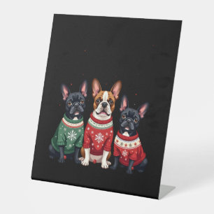 Christmas French Bulldogs Xmas Frenchie Dog 4 Pedestal Sign