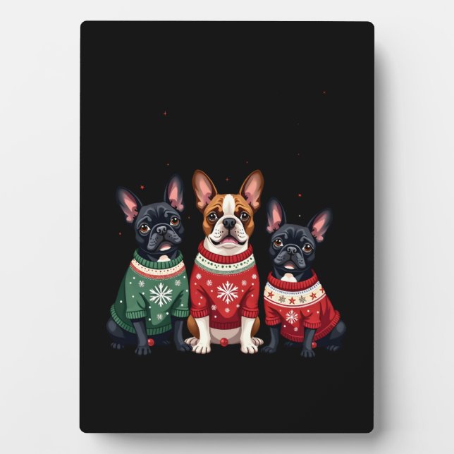 Christmas French Bulldogs Xmas Frenchie Dog 4 Plaque (Front)