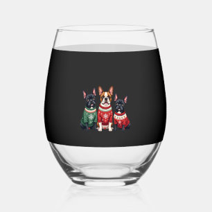 Christmas French Bulldogs Xmas Frenchie Dog 4 Stemless Wine Glass