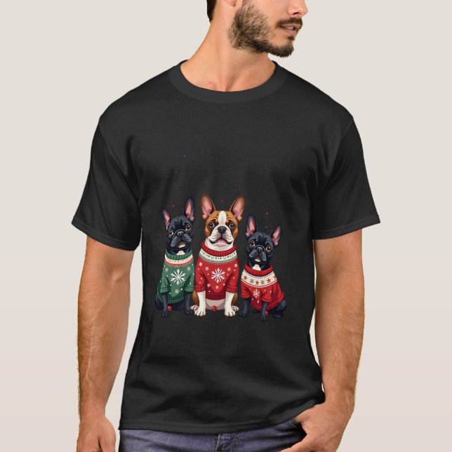 Christmas French Bulldogs Xmas Frenchie Dog 4 T-Shirt (Front)