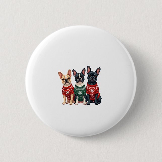 Christmas French Bulldogs Xmas Frenchie Dog Men Wo 6 Cm Round Badge (Front)