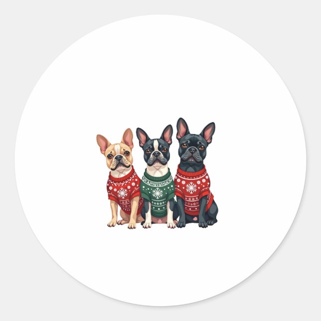 Christmas French Bulldogs Xmas Frenchie Dog Men Wo Classic Round Sticker (Front)