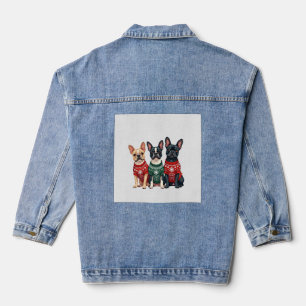 Christmas French Bulldogs Xmas Frenchie Dog Men Wo Denim Jacket
