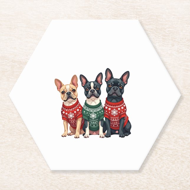 Christmas French Bulldogs Xmas Frenchie Dog Men Wo Paper Coaster (Front)