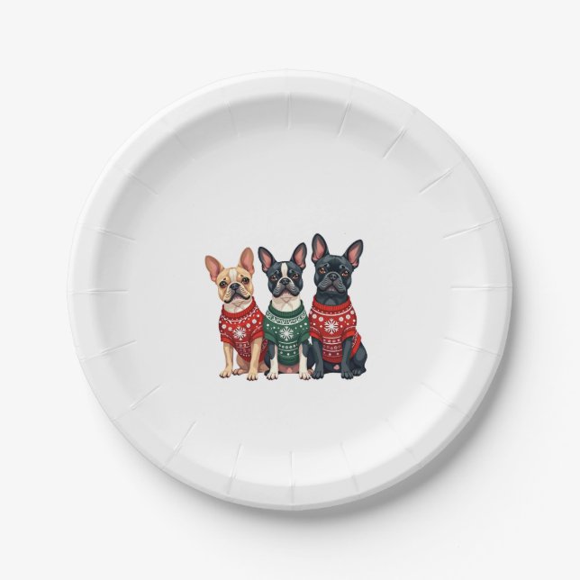 Christmas French Bulldogs Xmas Frenchie Dog Men Wo Paper Plate (Front)
