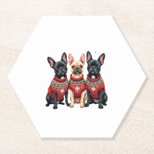 Christmas French Bulldogs Xmas Frenchie Dog Paper Coaster