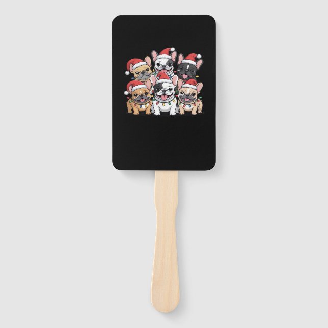 Christmas French Dogs Oversized T-Shirt Hand Fan (Front)