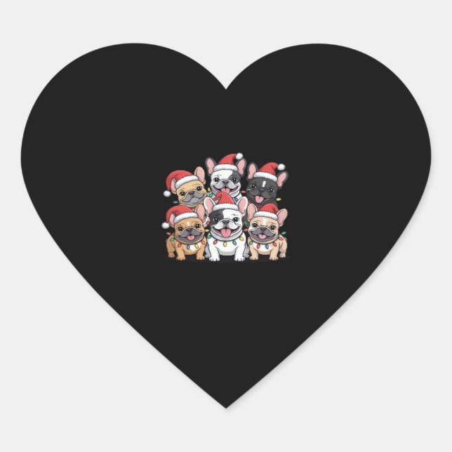 Christmas French Dogs Oversized T-Shirt Heart Sticker (Front)