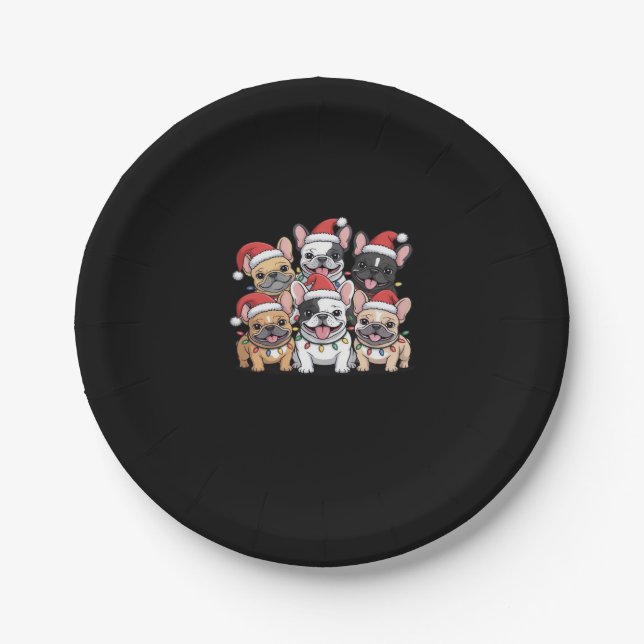 Christmas French Dogs Oversized T-Shirt Paper Plate (Front)