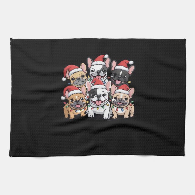 Christmas French Dogs Oversized T-Shirt Tea Towel (Horizontal)