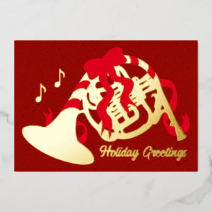 Christmas French Horn Foil Holiday Card