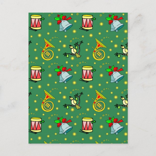 Christmas, French Horns and Magenta Drums Holiday Postcard (Front)