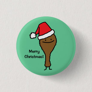 Christmas Fried Chicken leg Santa hat drumstick 3 Cm Round Badge