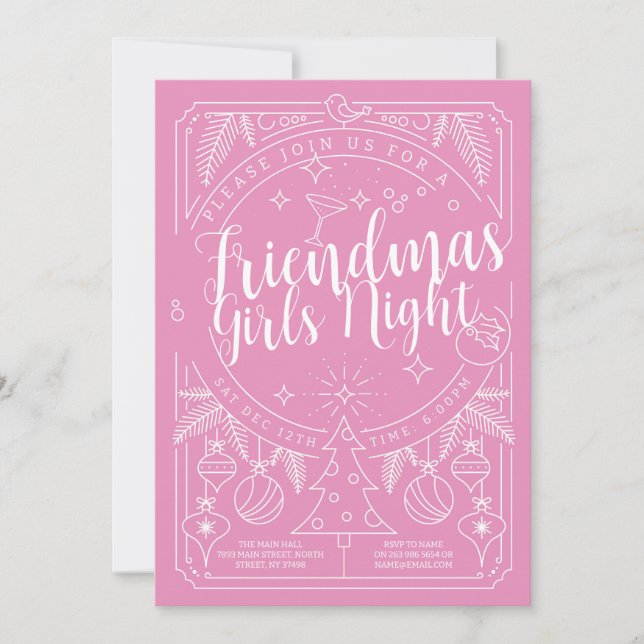 Christmas Friendmas Girls Night Friends Pink Xmas Invitation (Front)