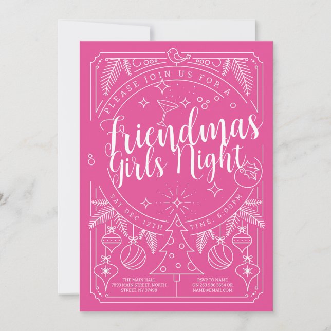 Christmas Friendmas Pink Girls Night Friends Invitation (Front)