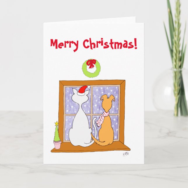 Christmas: Friends (Cat & Dog) Holiday Card (Front)