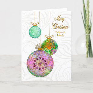 Christmas Friends Fancy Colourful Tree Ornaments Holiday Card