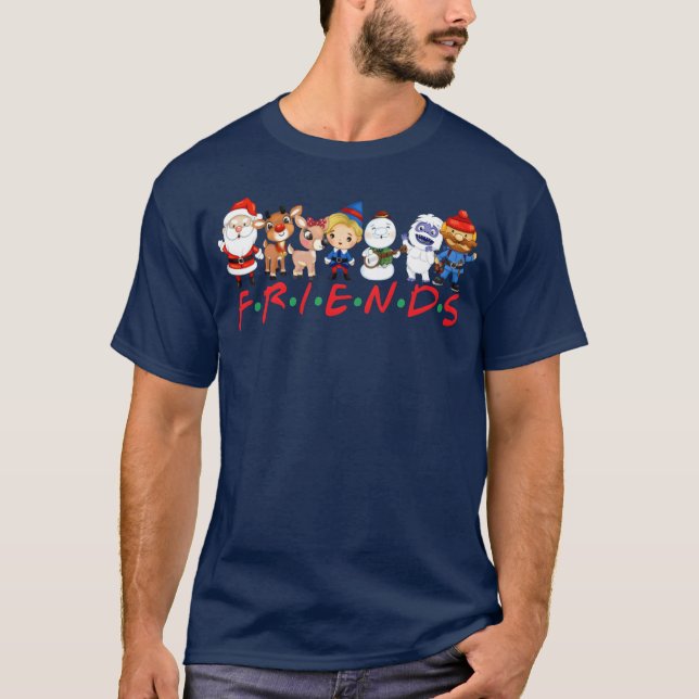 Christmas Friends Santa Rudolph Snowman Family ret T-Shirt (Front)
