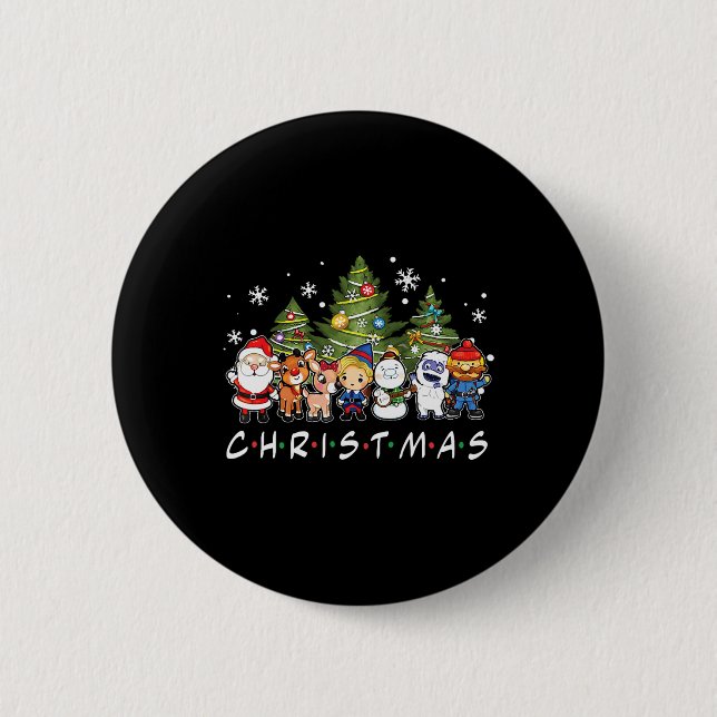 Christmas Friends Santa Rudolph Snowman Family Xma 6 Cm Round Badge (Front)