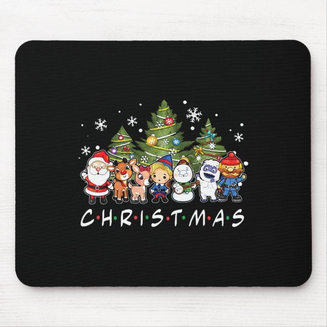 Christmas Friends Santa Rudolph Snowman Family Xma Mouse Mat (Front)