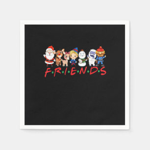 Christmas Friends Santa Rudolph Snowman Family Xma Napkin