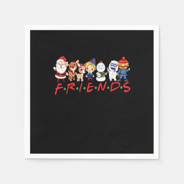 Christmas Friends Santa Rudolph Snowman Family Xma Napkin (Front)