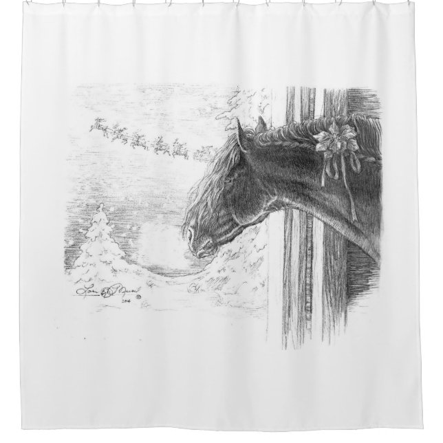 Christmas Friesian Stallion  Shower Curtain (Front)