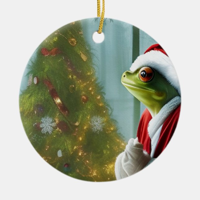 Christmas Frog Ceramic Tree Decoration (Front)
