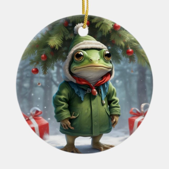 Christmas Frog  Ceramic Tree Decoration (Front)