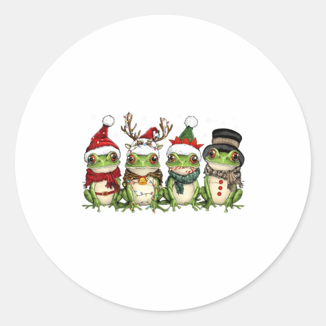 Christmas Frog Crew Santa Elf Reindeer Xmas Lights Classic Round Sticker (Front)