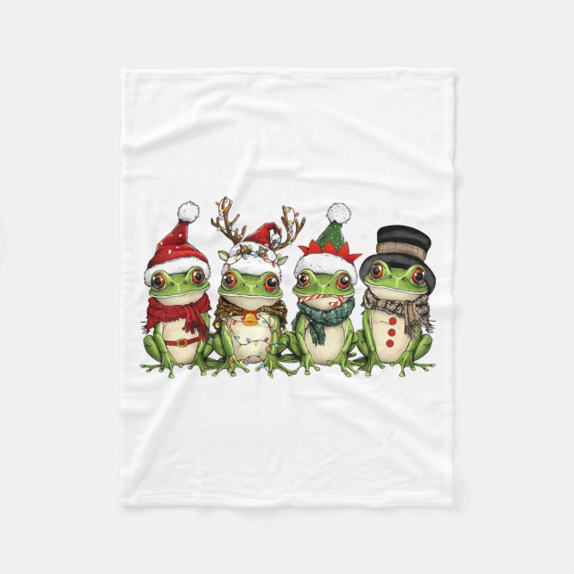 Christmas Frog Crew Santa Elf Reindeer Xmas Lights Fleece Blanket (Front)