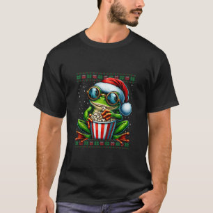 Christmas Frog Eating Popcorn Ugly Christmas Sweat T-Shirt